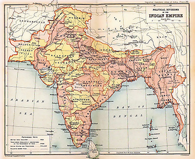 A map of the British Empire in India, 1909